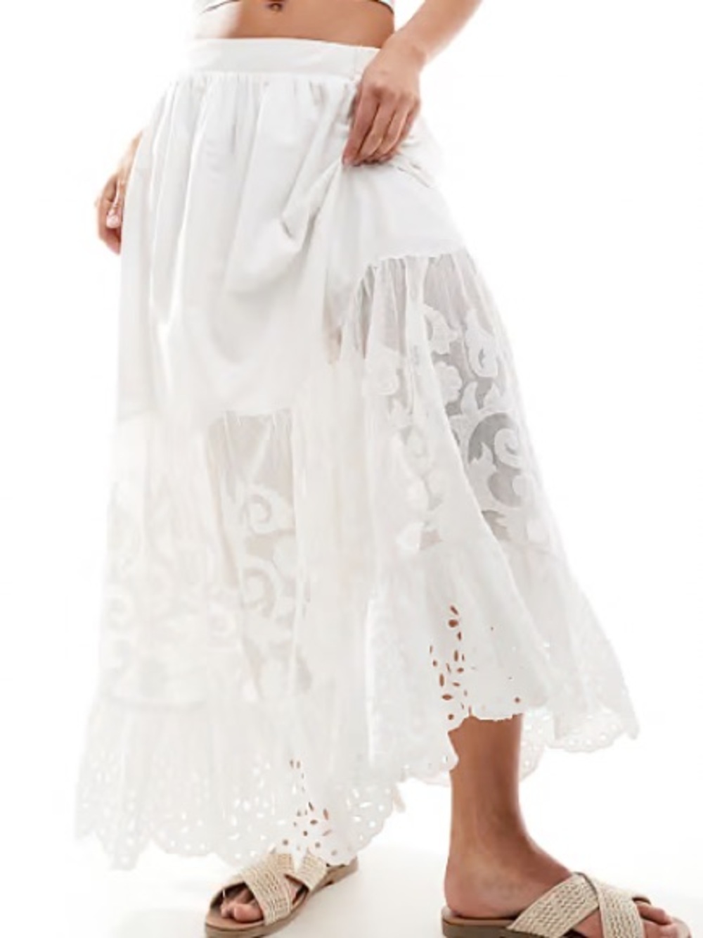 Abercrombie & Fitch Eyelet Lace Embroidered Tiered Maxi Skirt XS